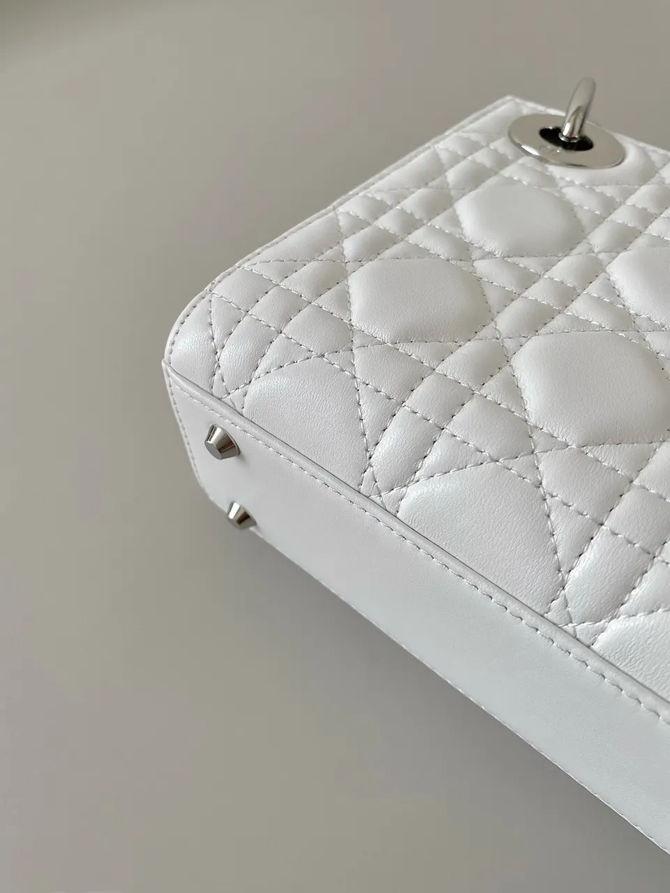 Christian Dior Dior Lady Dior White Lether Mini Handle Bag Leather