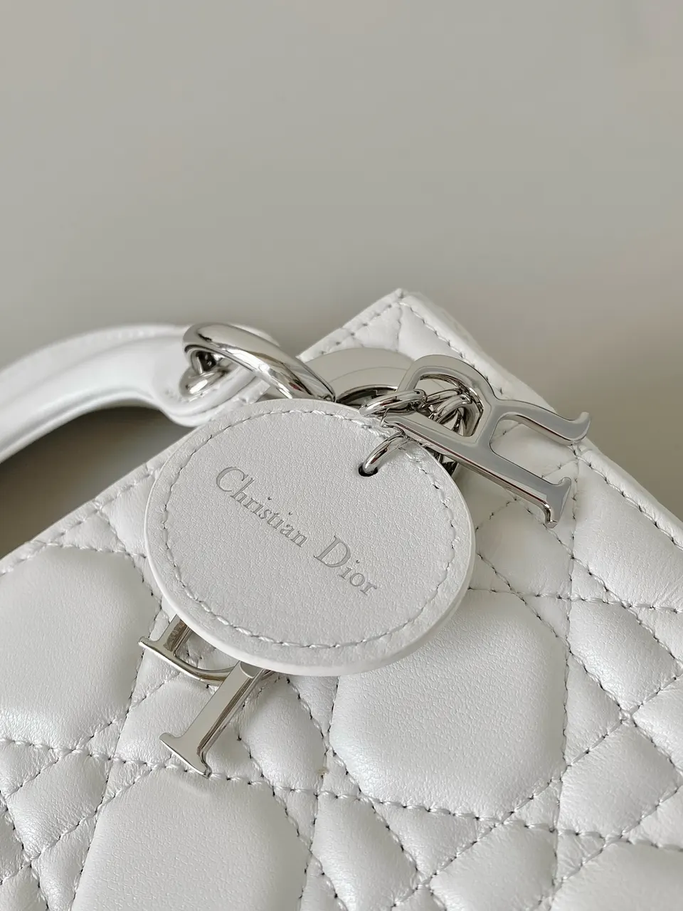 Christian Dior Dior Lady Dior White Lether Mini Handle Bag Leather