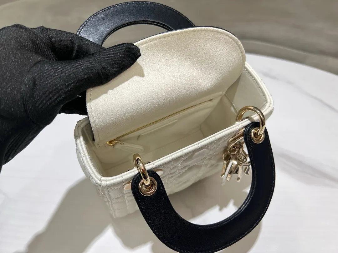 CHRISTIAN DIOR Lambskin Cannage Mini Lady Dior White