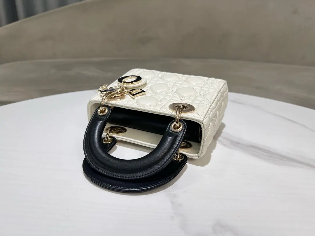 CHRISTIAN DIOR Lambskin Cannage Mini Lady Dior White