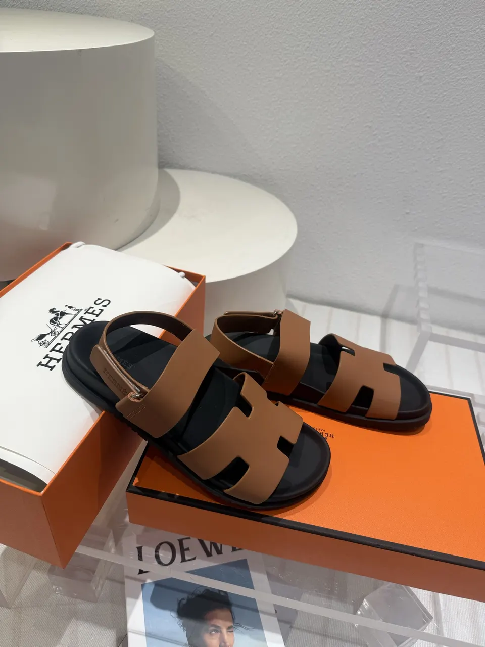 Chypre leather sandals Hermes Brown