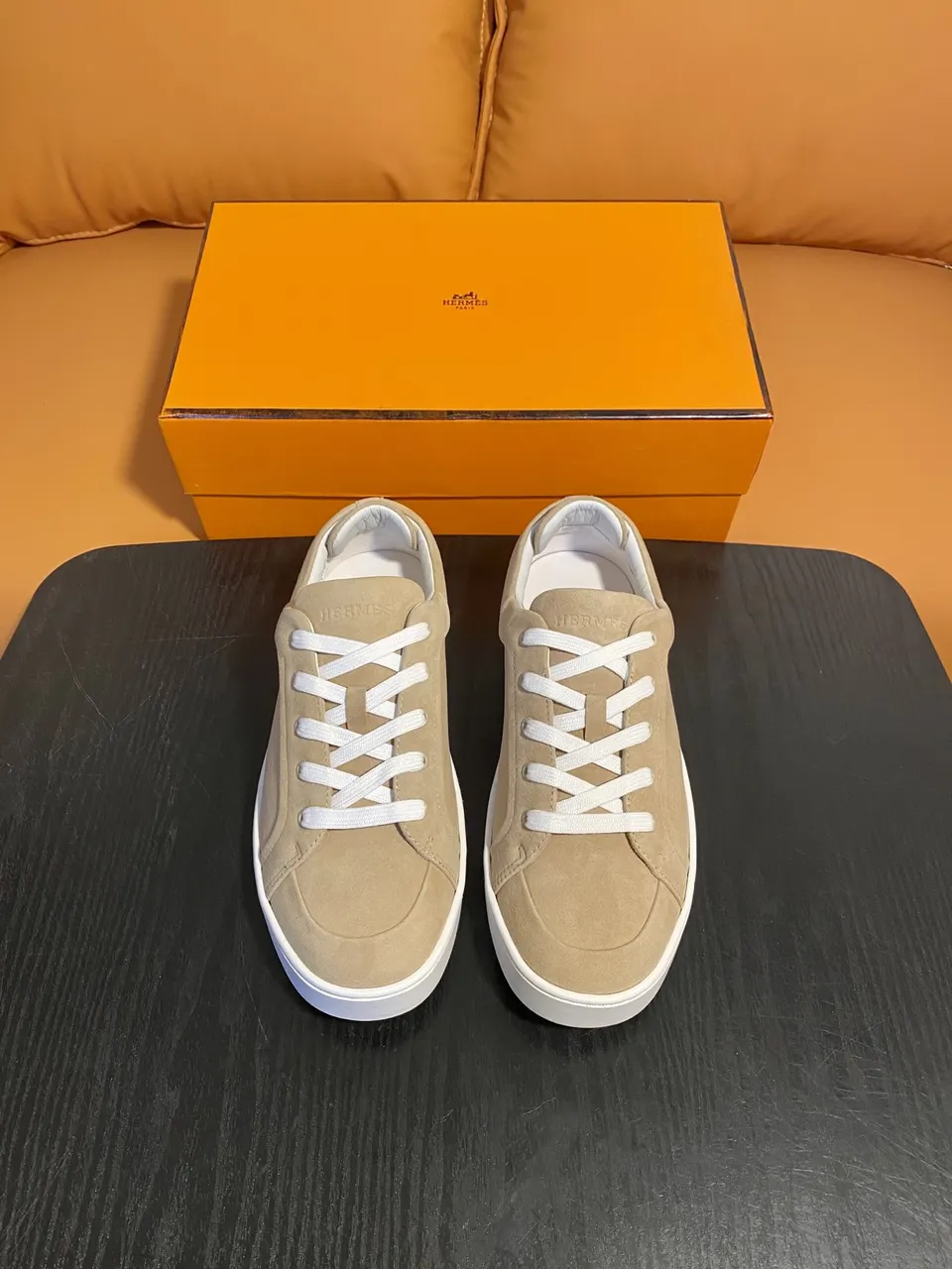 Hermès Taupe Suede Sneakers lace - Hermès Taupe Suede Lace-Up Sneakers
