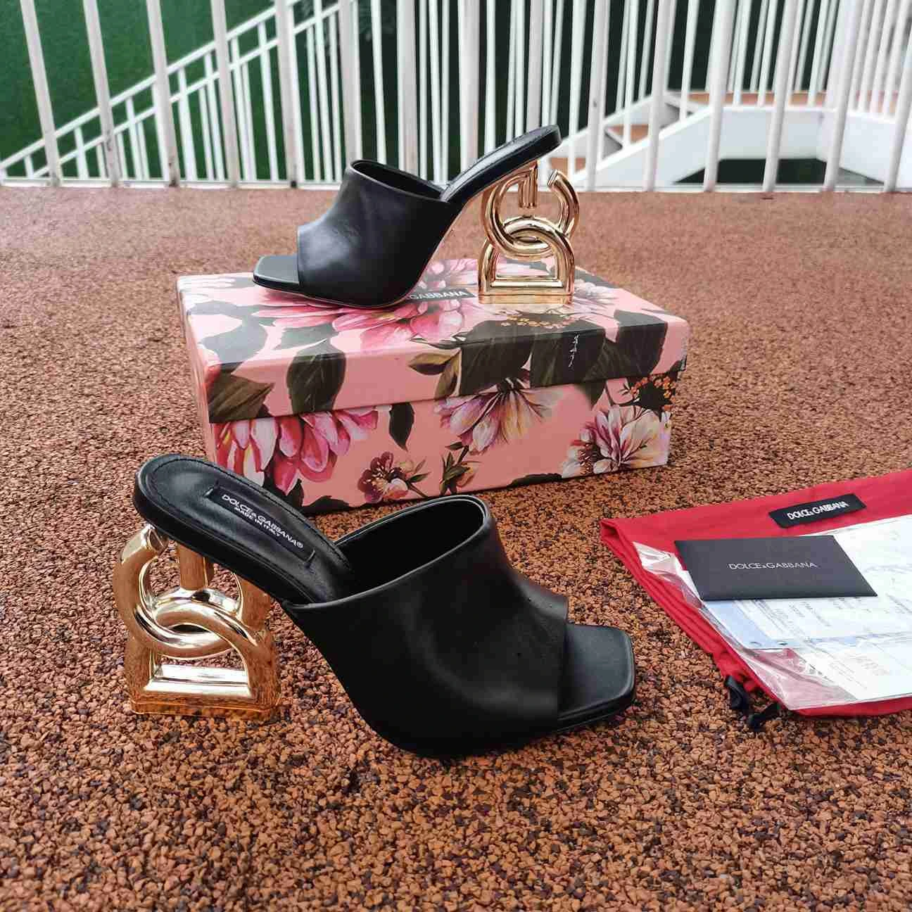 Dolce & Gabbana Heeled Mules Black Leather DG Logo Heel