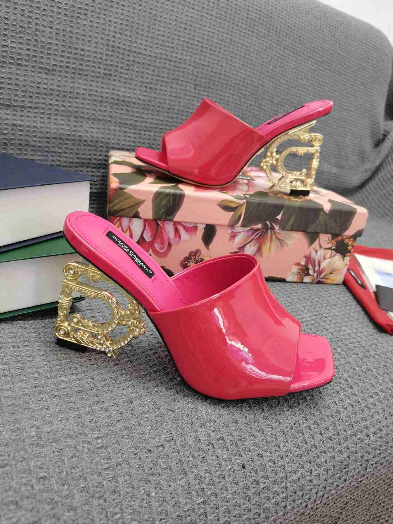 Dolce & Gabbana Mules Pink Patent Leather Square Toe DG Heel