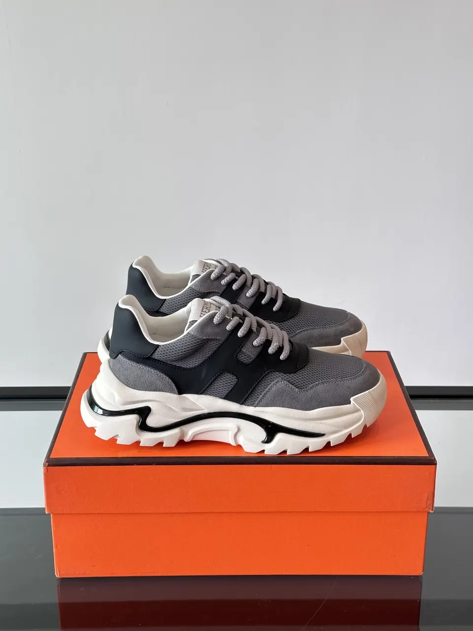 Hermès Gray Tech-Mesh Chunky Sneakers - Modern Style