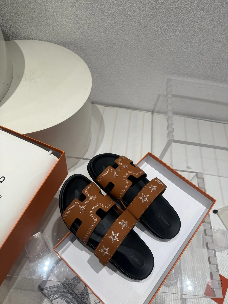 Hermès Tan Leather Star Slides - Summer Style