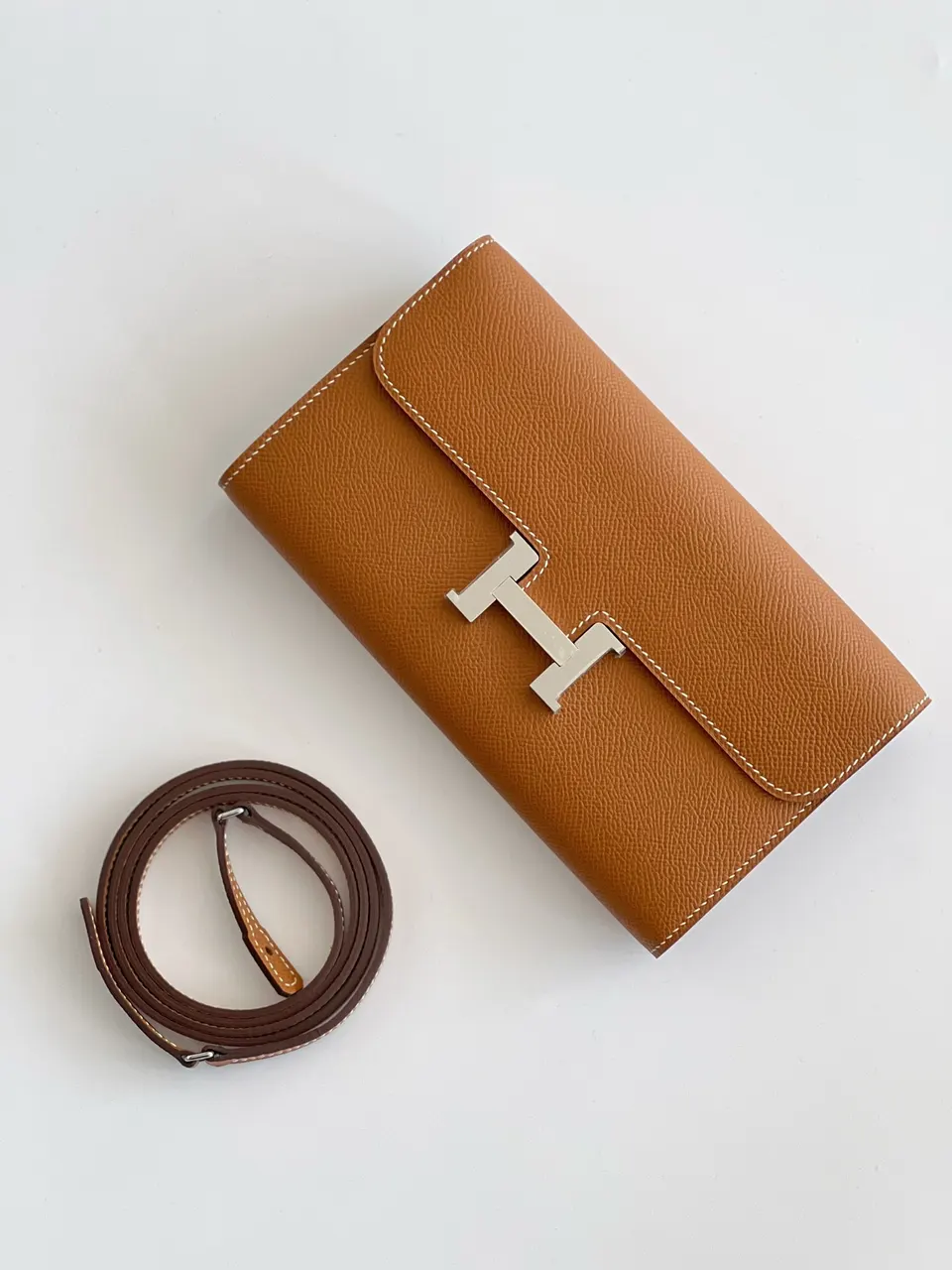Hermès Brown Leather Wallet - Silver Hardware & Strap