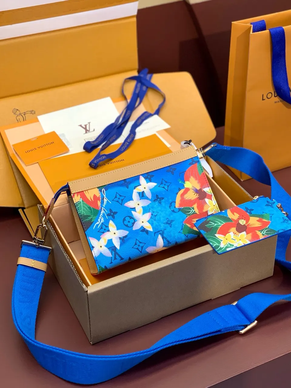 Floral Print Blue Canvas Bag - Louis Vuitton