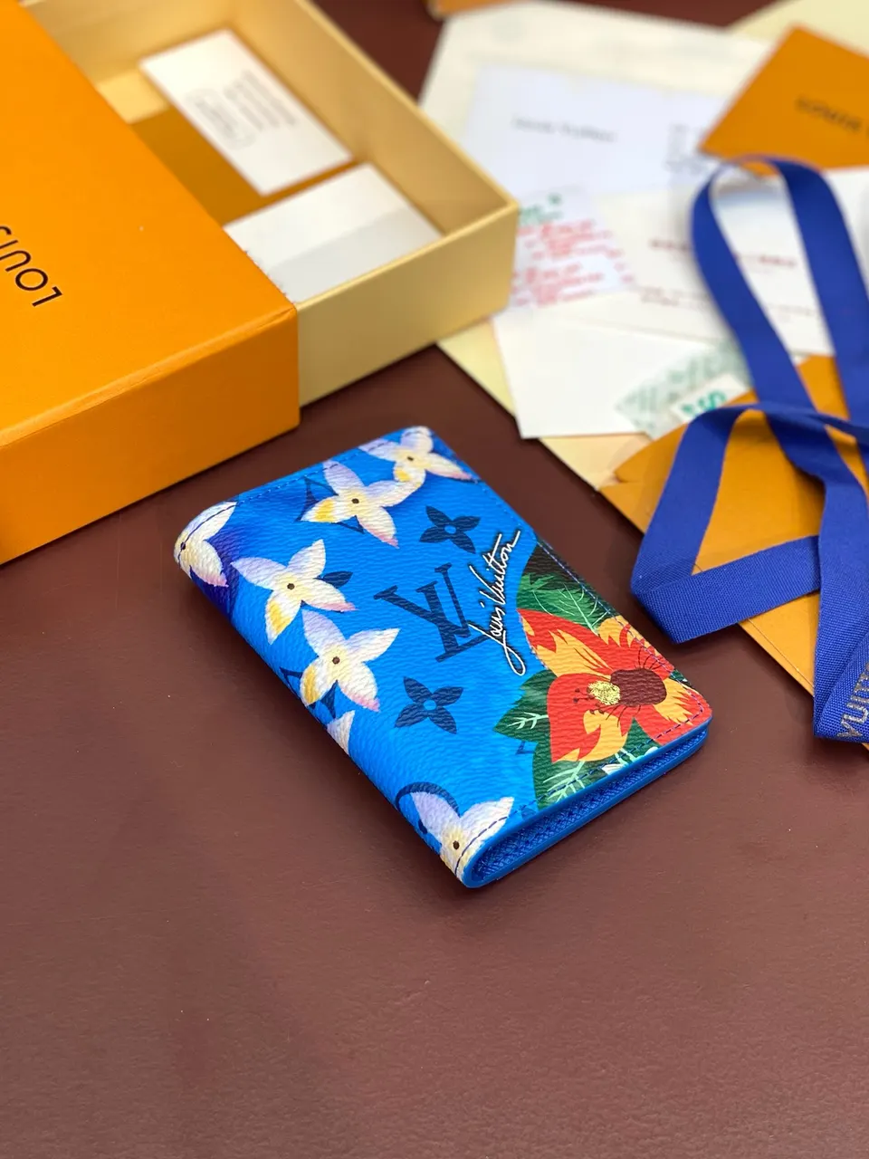 Louis Vuitton Floral Card - Louis Vuitton Floral Blue Leather Card