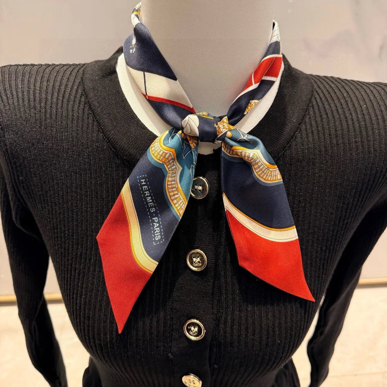 designer Hermès Cavalcadour Silk Twilly Scarf - Hermès Cavalcadour