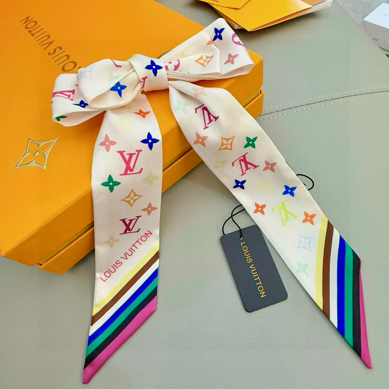 Louis Vuitton White Multicolor Silk Bandeau - Designer Accessory