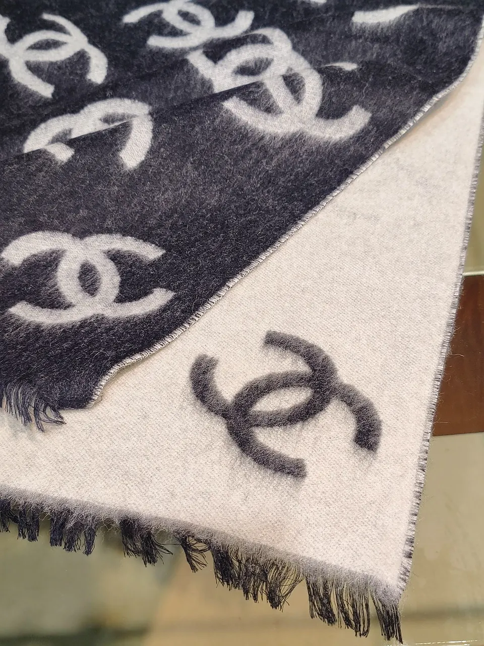Chanel Navy White CC Logo Wool Scarf - Iconic Design
