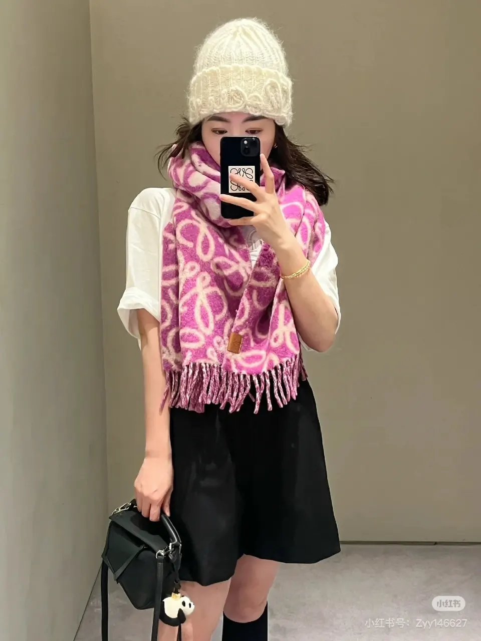Loewe Anagram Pink Wool Scarf – Fringe Detail