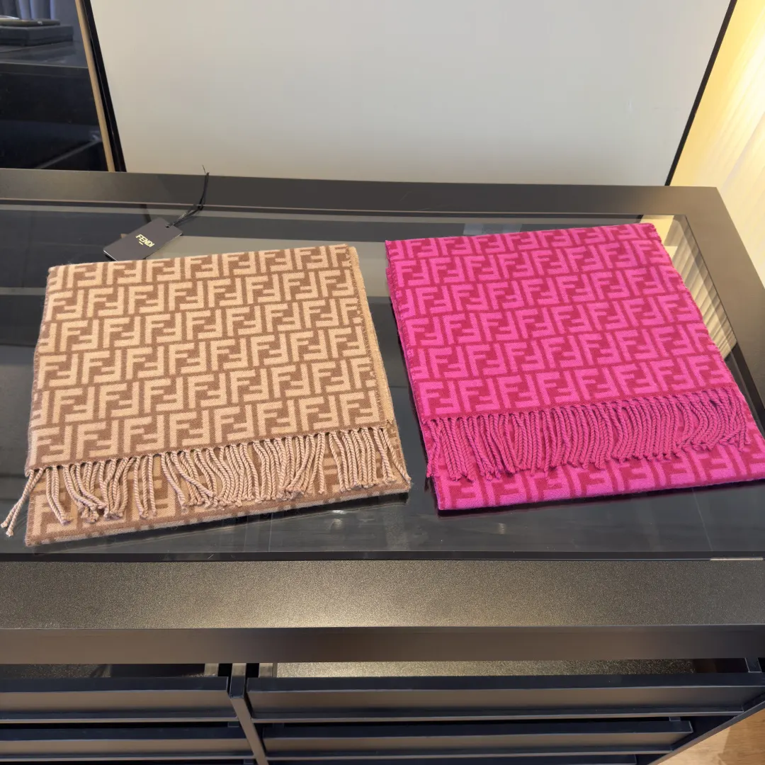Fendi Beige Fuchsia Wool Scarf - Fendi Beige & Fuchsia FF Motif Wool