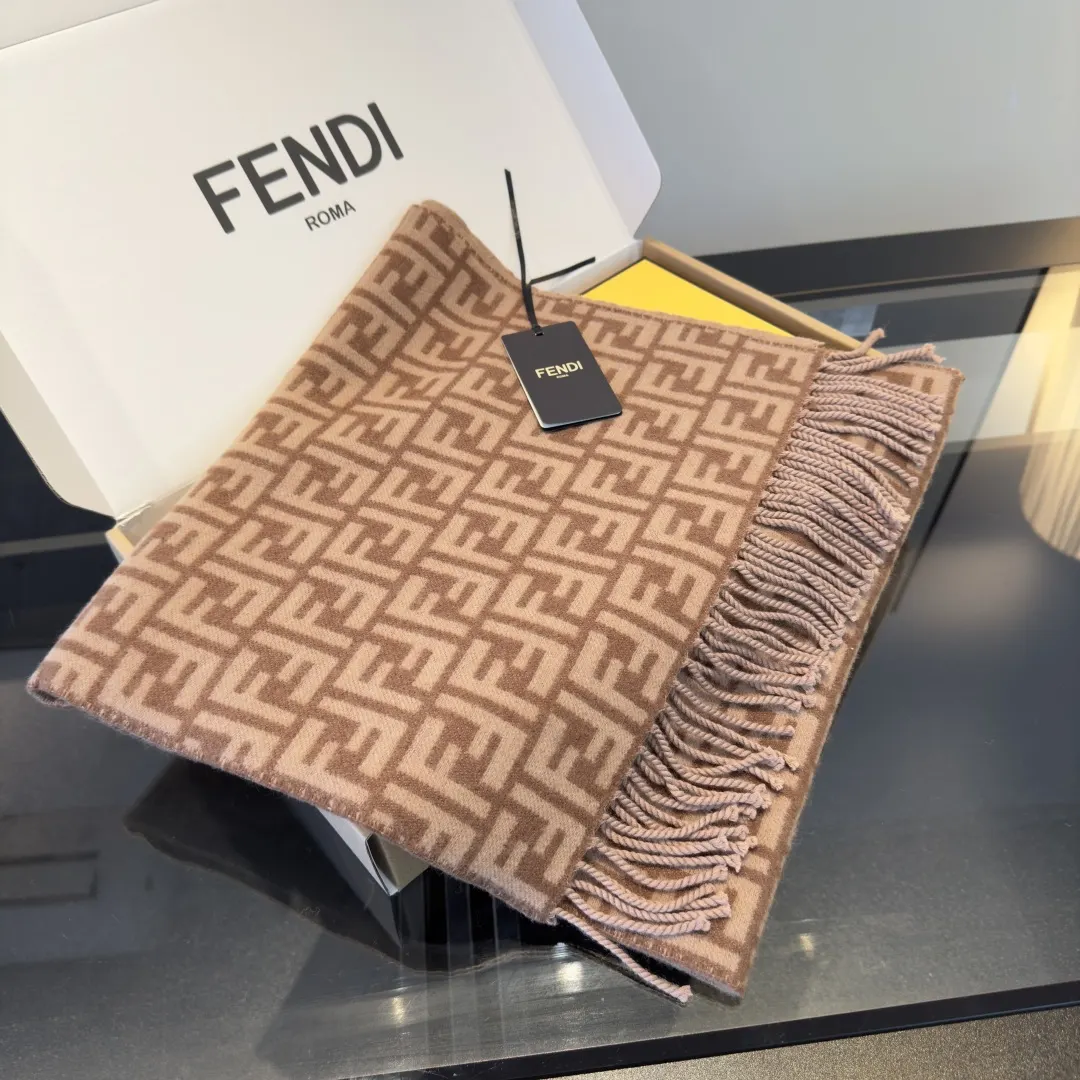 Fendi Beige Wool Fringe Scarf - Fendi Roma FF Beige Wool Fringe Scarf