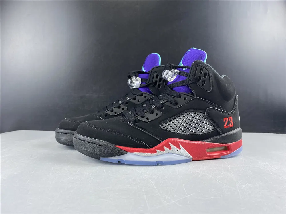 Nike Air Jordan 5 Top 3 Size 10.5 CZ1786–001 OG V Black Grape Fire Red
