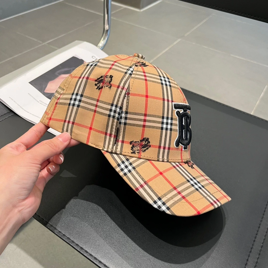 Burberry Baseball Cap Beige Plaid Embroidered TB Logo – Just Banner
