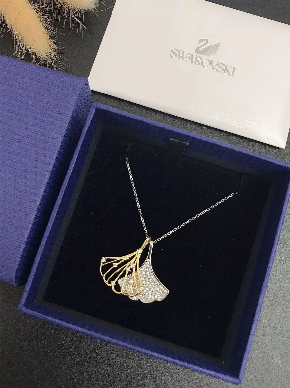 Swarovski Ginkgo Pendant Necklace - Silver & Gold Crystal