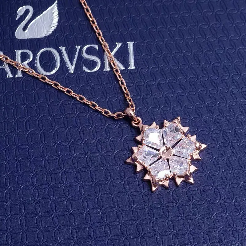 Swarovski Rose Gold Snowflake Pendant - Crystal Necklace