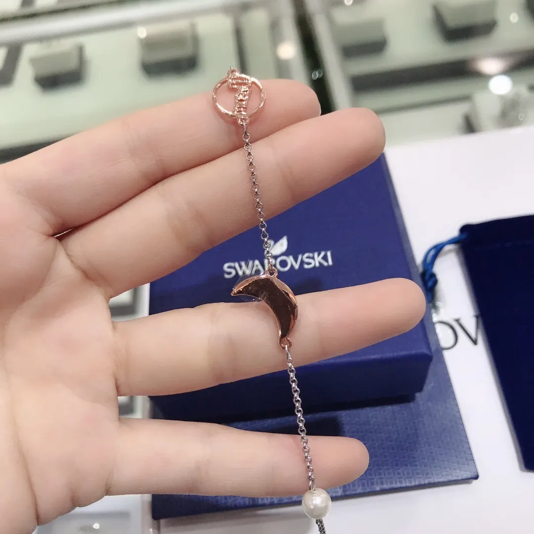 Swarovski Rose Gold Moon Necklace - Swarovski Rose Gold Crescent Moon