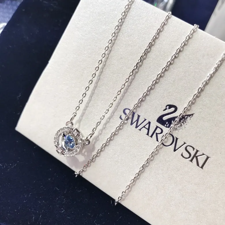 Swarovski Blue Crystal Circle Pendant - Swarovski Silver Blue Crystal