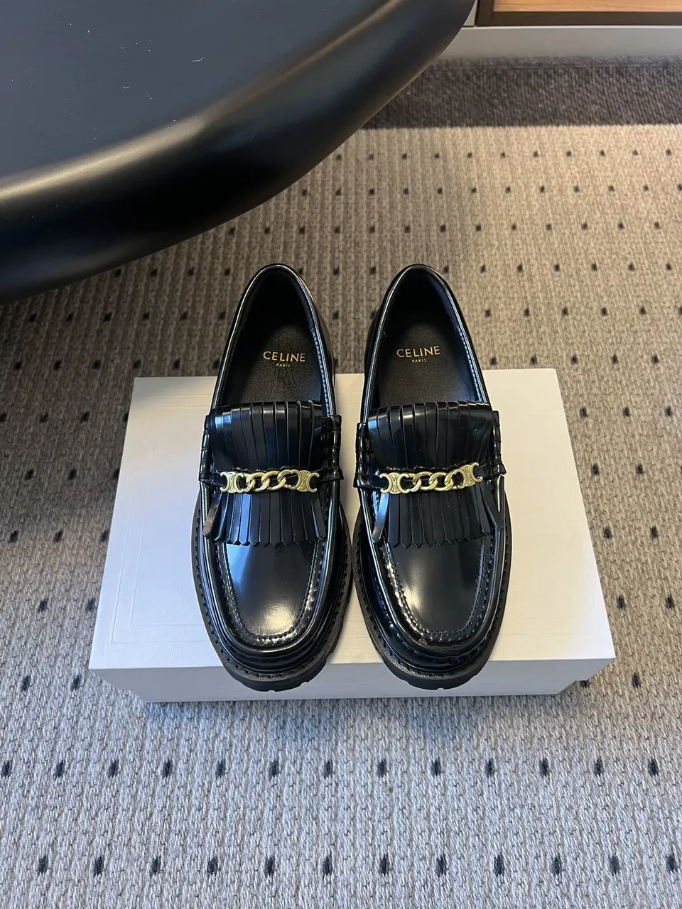 Celine Black Leather Chain Loafers - Women's Classic Style