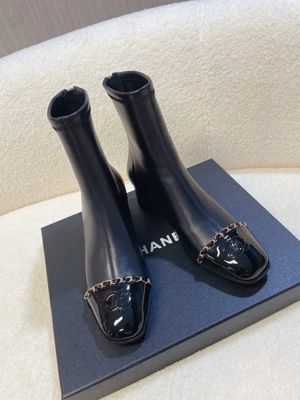 leather Chanel Black Chain Ankle Boots - Chanel Black Leather Chain
