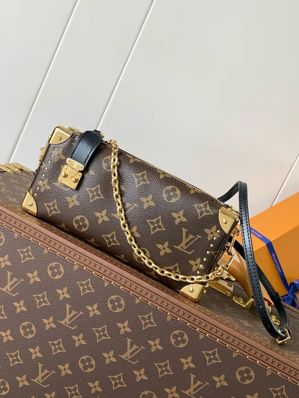 Louis Vuitton Monogram Trunk Clutch - Gold Chain Accent